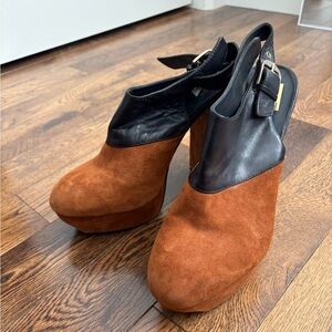 Dolce Vita Joanna Slingback Black and Brown Suede Leather Platform Clogs 9.5
